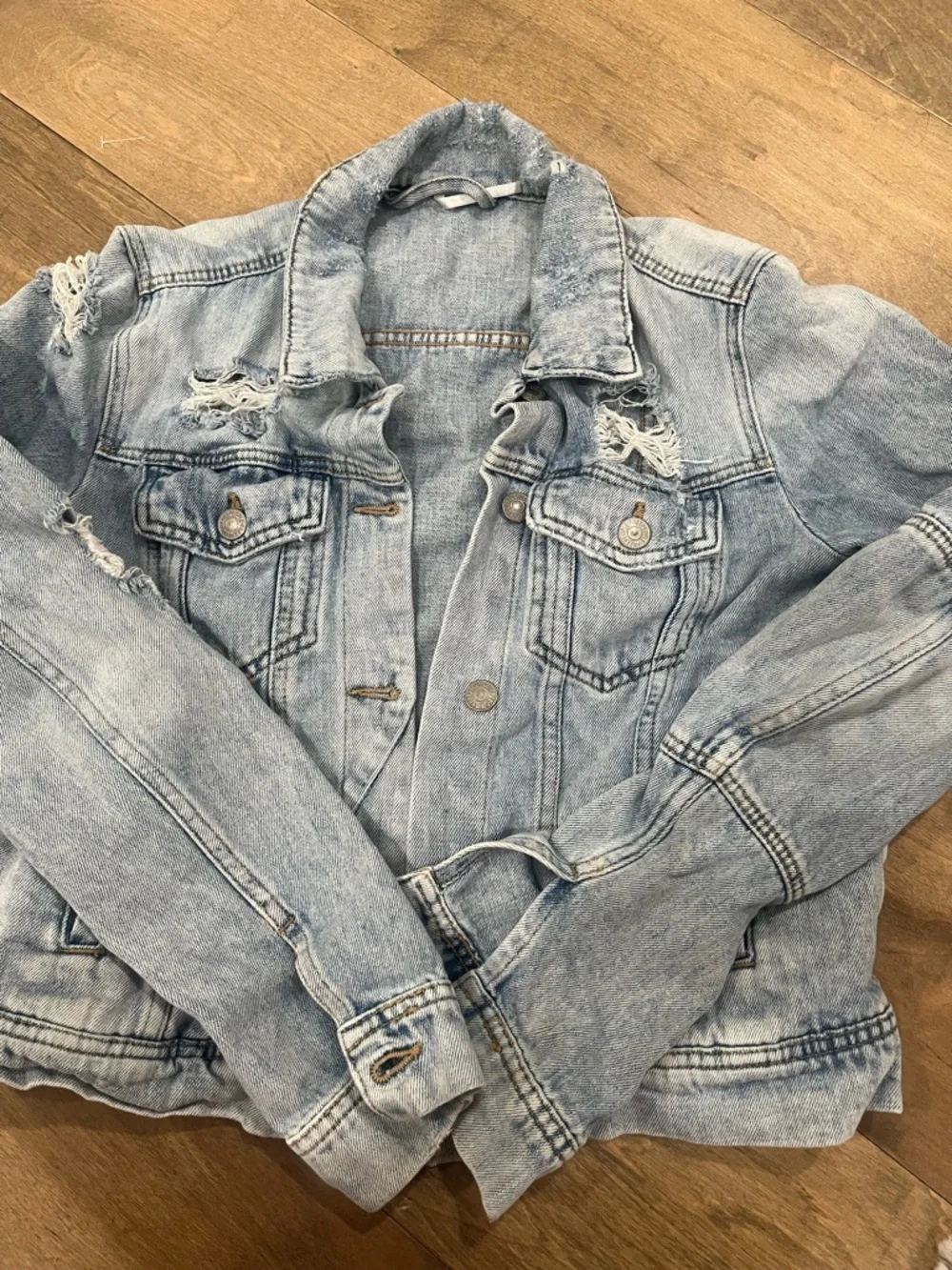 Free People Light Wash Distressed Denim Jacket - Picture 2 of 11